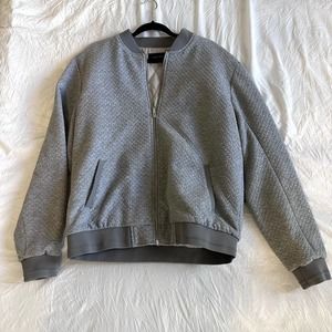 ZARA Man Quilted Bomber Jacket Full Zip Ribbed Hem Lined Gray Size XL